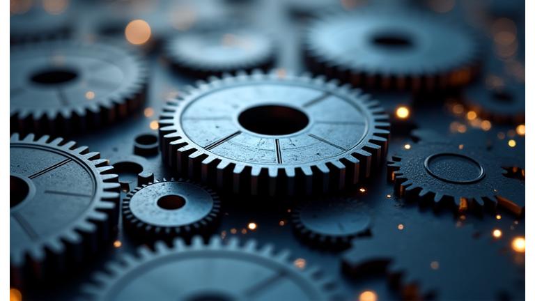 Abstrakte Darstellung von Zahnrädern, die Präzision und Datensicherheit symbolisieren